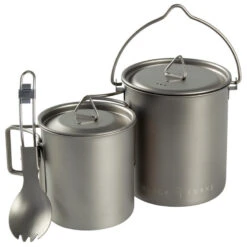 Batterie De Cuisine De Camping Set | Casseroles + Fourchette/Cuillère | Titane