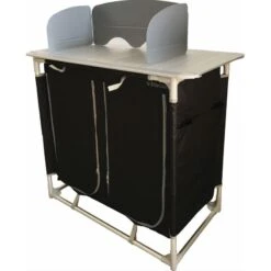 BAYASUN Meuble De Cuisine 4 Étagères Pieds Réglables Gris -Matériel De Camping bayasun meuble de cuisine 4 etageres pieds reglables gris 2